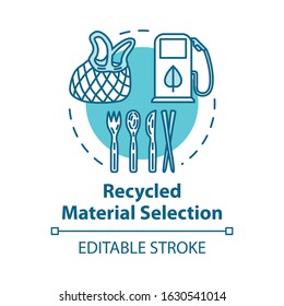 Recycled material selection concept icon. Environment protection. Garbage disposal and reuse. Eco products idea thin line illustration. Vector isolated outline RGB color drawing. Editable stroke