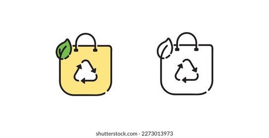 Recycled material. Vector isolated icons. Black and color vector recyclable trash or organic resource sign icon isolated outline symbol with editable stroke.