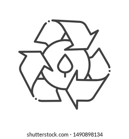 Recycled materials black line icon. Eco friendly sign. Organic cosmetic. Zero waste lifestyle. Pictogram for web page, mobile app, promo. UI/UX/GUI design element. Editable stroke.