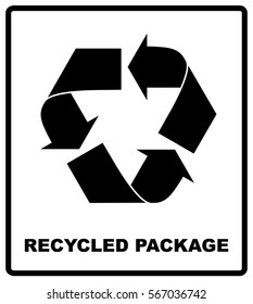 Recycled package symbol or sign of conservation black icon isolated on white background. Vector symbol on the packaging