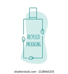 Recycled packaging for eco cosmetic plastic bottle icon. Vector stock illustration isolated on white background for label, wrapping, package. Editable stroke. EPS10