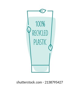 Recycled packaging for eco cosmetic plastic bottle icon. Vector stock illustration isolated on white background for label, wrapping, package. Editable stroke. EPS10