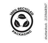 recycled packaging label icon in black flat glyph, filled style isolated on white background