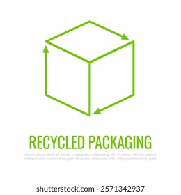 Recycled packaging vector icon isolated on white background. Simple flat illustration of green line parcel, eco friendly package materials symbol, sustainable web design.