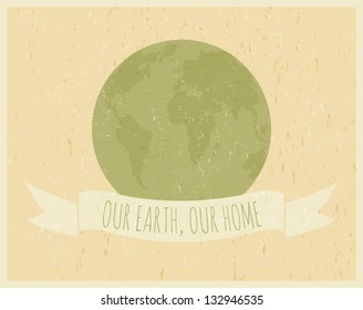 Recycled paper Earth Day poster. Reference map from earthobservatory.nasa.gov/GlobalMaps.