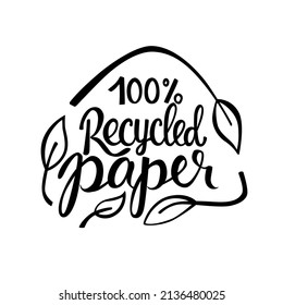 Papel reciclado - ETIQUETADO de empaque ecológico. Ilustración de material vectorial aislada en fondo blanco para etiqueta, envoltura, paquete. EPS10