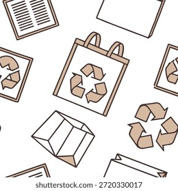Recycled Paper Elements concept as A seamless vector design featuring various elements made from recycled paper ideal for representing a Zero Waste New Year 2026. The camera captures the textures and earthy tones perfect for infographics. in Photo Stock Concept , copy space for advertisement or banner with Photo Realistic as high Quality Detail --ar 7:2