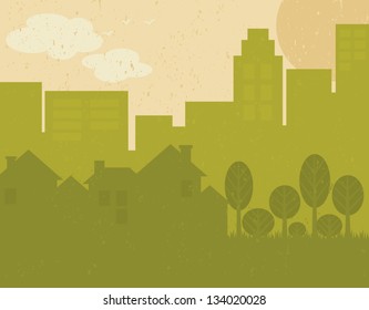 Recycled paper green city poster.