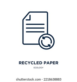 recycled paper icon from ecology collection. Thin linear recycled paper, recycle, paper outline icon isolated on white background. Line vector recycled paper sign, symbol for web and mobile