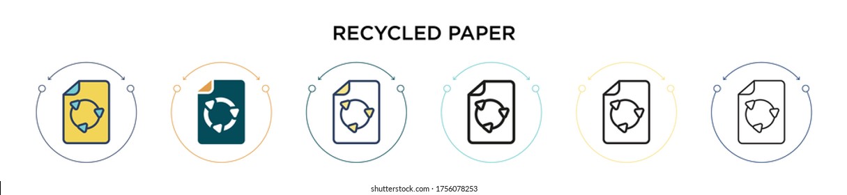 Recycled paper icon in filled, thin line, outline and stroke style. Vector illustration of two colored and black recycled paper vector icons designs can be used for mobile, ui, web