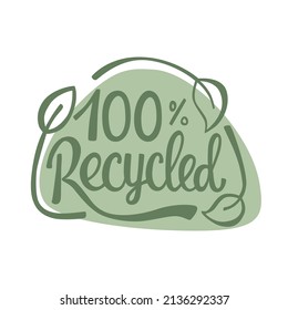 Recycled paper, plastic, eco packaging lettering set. Vector stock illustration isolated on white background for label, wrapping, package. EPS10