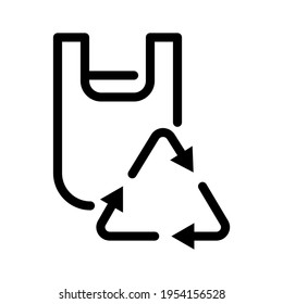 Icono de bolsa de plástico reciclada. Diseño sencillo. Vector de línea. Aislado sobre fondo blanco.