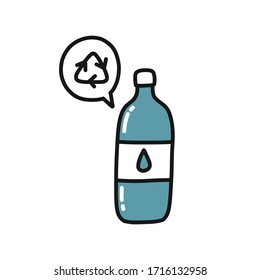 recycled plastic bottle doodle icon, vector illustration