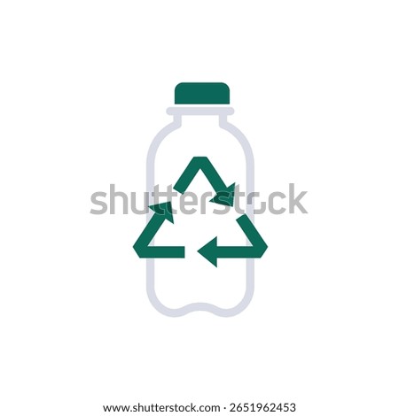 Recycled plastic bottle logo icon with recycling arrow in flat design style.