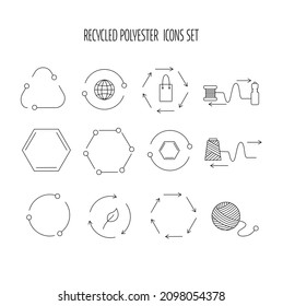 Recycled Polyester Icon Set - Concept For Sustainable Coat, Jacket, Bag, Eco Friendly Fabric, Clothing Packaging. Vector Stock Illustration Isolated On White Background For Design Label Set. EPS10