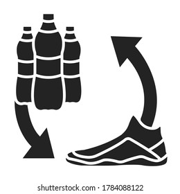 Recycled shoes black line icon. Shoes are made with recycled plastic bottles. Pictogram for web page, mobile app, promo. UI UX GUI design element. Editable stroke