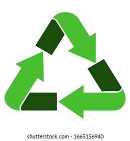 Recycled sign design, Green recycle arrow isolated with white background, recycle flat design, Green recycle vector