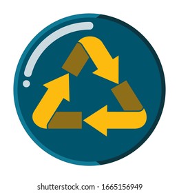Recycled sign design, recycled orange arrow isolated with blue circle and white background, recycled flat design