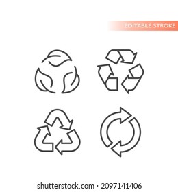 Recycled Symbol With Leaf Line Vector. Recycle Outline Icon.