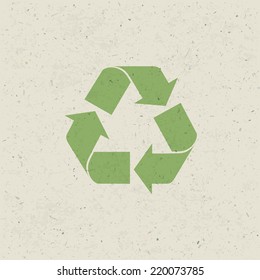 Símbolo reciclado en textura de papel. Conjunto de diseño, Vector