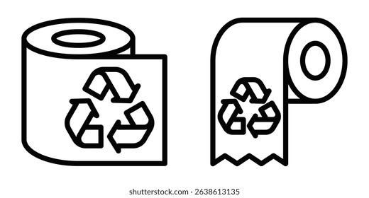 Recycled toilet paper rolls outline eco symbol. Editable stroke.