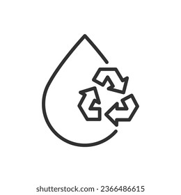 Recycled water, linear icon. The drop and the recycling sign. Line with editable stroke