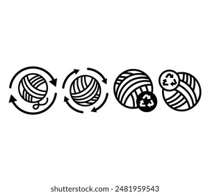 recycled wool with arrow circle sign icons symbol vector design black white color simple illustration collection set