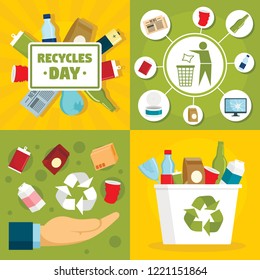 Recycles day banner set. Flat illustration of recycles day vector banner set for web design