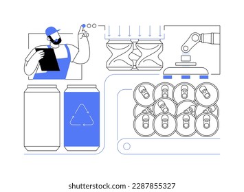 Reciclado de la ilustración vectorial de concepto abstracto de aluminio. Planta de reciclado de latas de estaño, ambiente ecológico, manejo de residuos y residuos, vertedero de aluminio, ahorro de planeta, no contaminación metáfora abstracta.