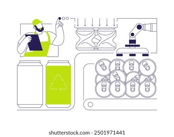 Recycling aluminum abstract concept vector illustration. Tin cans recycling plant, ecology environment, waste and rubbish management, aluminum dump, planet saving, no pollution abstract metaphor.