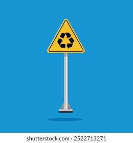 recycling area warning sign on yellow triangle board. Suitable for posters and web icons