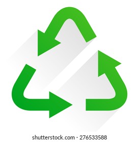 Recycling arrow symbol, icon with diagonal shadow on white (transparent shadow)
