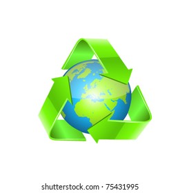 Recycling arrows and blue globe