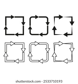 Recycling-Pfeile. Kreislaufflusssymbol. Pfeilzyklusform. Gliederungsvektorsymbol.