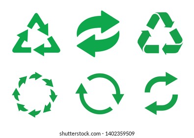 Recycling arrows collection icon vector set. Arrow recycle, refresh - collection symbols illustrations.