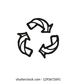 Recycling Arrows doodle hand drawn symbol of zero waste concept