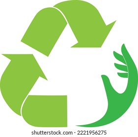 Letras de reciclaje y logotipo de mano, reciclado y medio ambiente