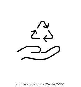 Recycling arrows in hand. Shared responsibility, eco-friendly practices. Pixel perfect vector icon