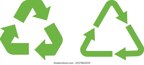 Recycling arrows icon set in two shapes . Recycling symbol icon . Green recycle icon . Vector illustration