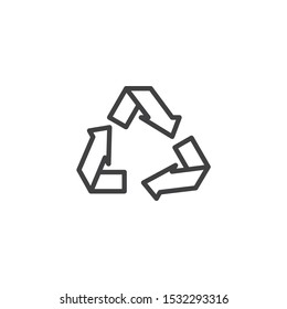 Recycling arrows line icon. linear style sign for mobile concept and web design. Recycle sign outline vector icon. Symbol, logo illustration. Vector graphics