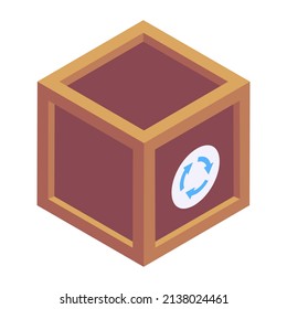 Recycling arrows on a parcel, isometric icon of parcel recycling

