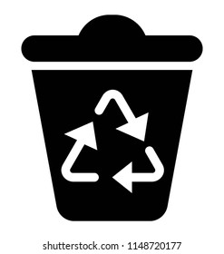 
Recycling arrows sign on a trash can 
