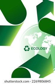 Recycling arrows symbol with Earth globe isolated on white background. Earth sign. Recycle icon, environment concept. Ecological design zero waste lifestyle. Vector illustration