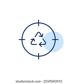 Recycling arrows in target. Eco responsibility goals. Targeted sustainable living. Pixel perfect, editable stroke icon