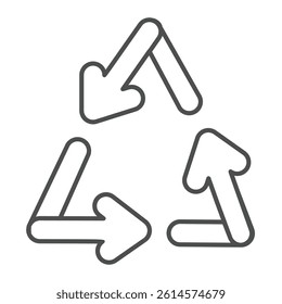 Recycling arrows thin line icon, climate change concept. Vector graphics. Circular movement, recycle sign on white background, linear style icon for mobile or web design