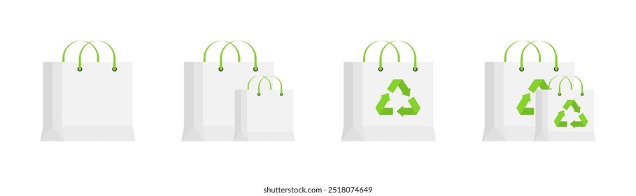 Conjunto de iconos de bolsa de reciclaje. Estilo plano. Iconos del vector.