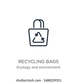 Recycling bags icon. Thin linear recycling bags outline icon isolated on white background from ecology and environment collection. Line vector sign, symbol for web and mobile
