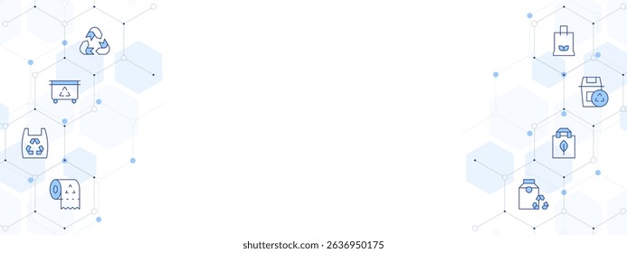 Recycling Banner Vector Illustration with Two-sided Icon Style. Line Duotone icon. Containing. recycling, trash, recycle, recycled bag, recycle bin, eco packaging.