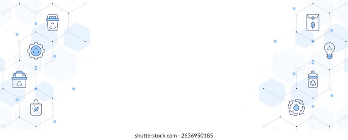 Recycling Banner Vector Illustration with Two-sided Icon Style. Line Duotone icon. Containing. recycling bin, recycling, reusable, recycle, bottle, eco packaging.