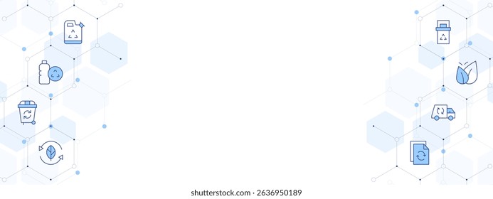 Recycling Banner Vector Illustration with Two-sided Icon Style. Line Duotone icon. Containing. recycle, recyclable, recycle bin, recycled paper, recycling truck